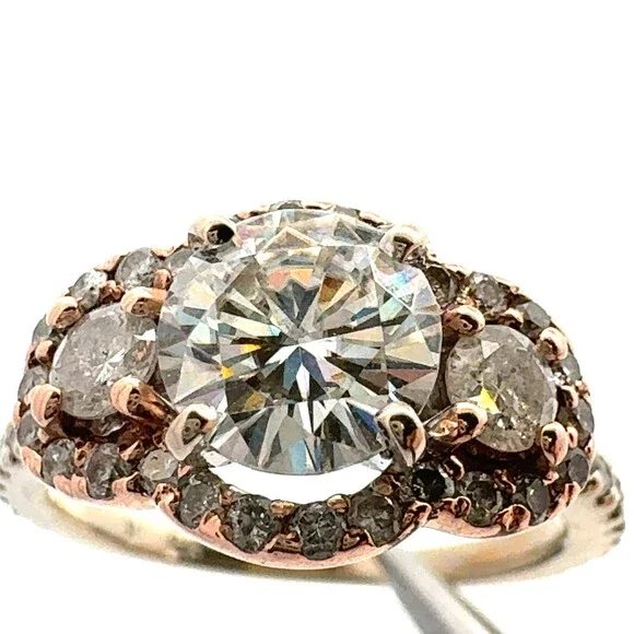 Designer Forever Brilliant 14K White Yellow Gold Moissanite Trio Engagement Ring